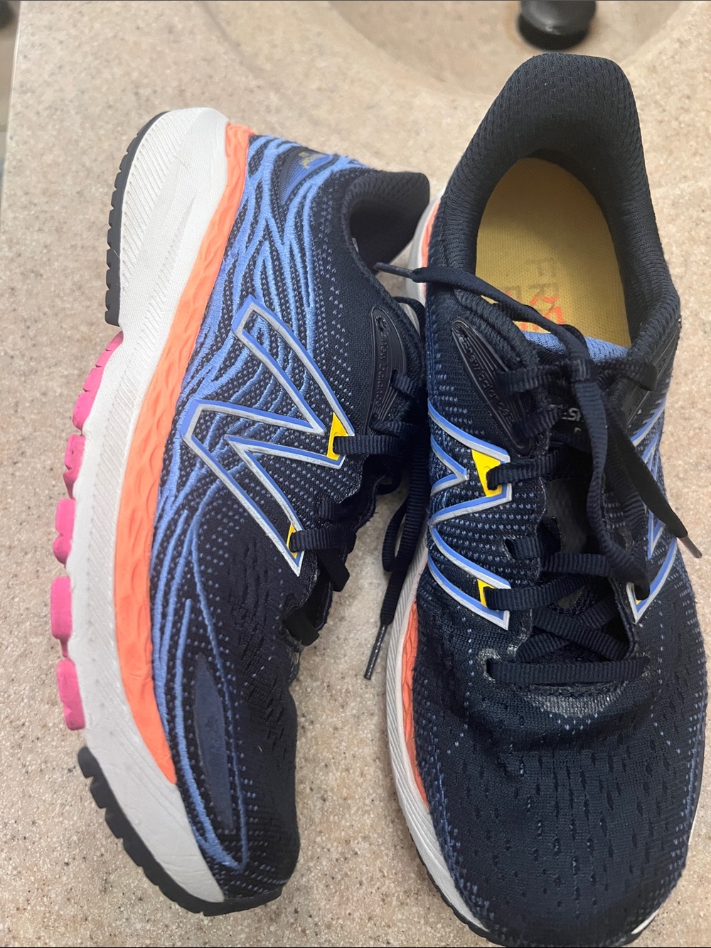New Balance Women's Navy Athletic Shoes with Coral, Pink & Light Blue Accents